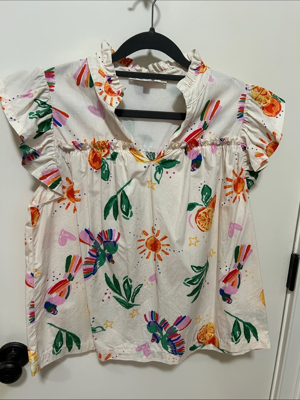 Karlie Cream Blouse with Colorful Floral & Sun Print